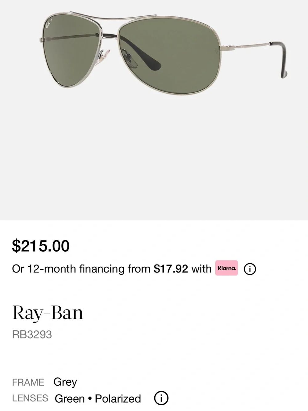 NWOT Ray-Ban Men's Silver Frame Green Lens Aviator Sunglasses